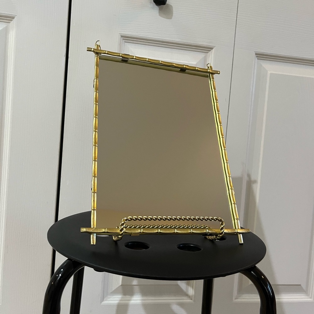Gold Bamboo-Style Mirror with Stand